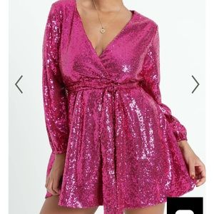 Amazing Pink Sequin ShowPo wrap size 4 dress!